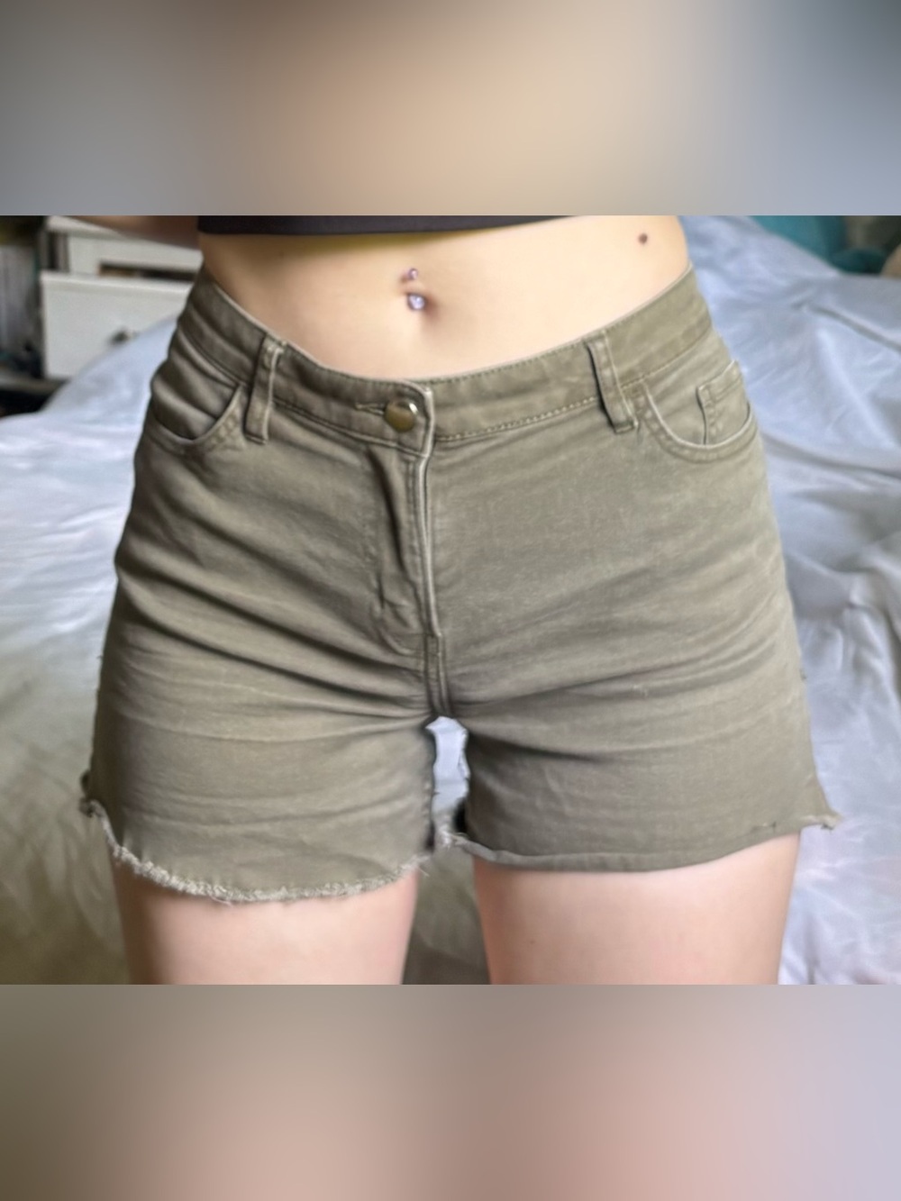H&M Olive Green High-Rise Denim Shorts